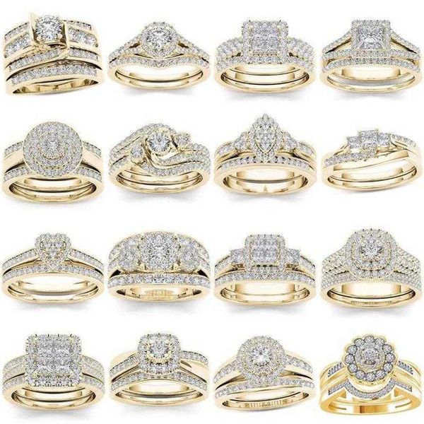 

band rings wedding 2pcs bridal set elegant crystal engagement ring luxury gold color round heart zircon for women boho jewelry 2021342y, Silver
