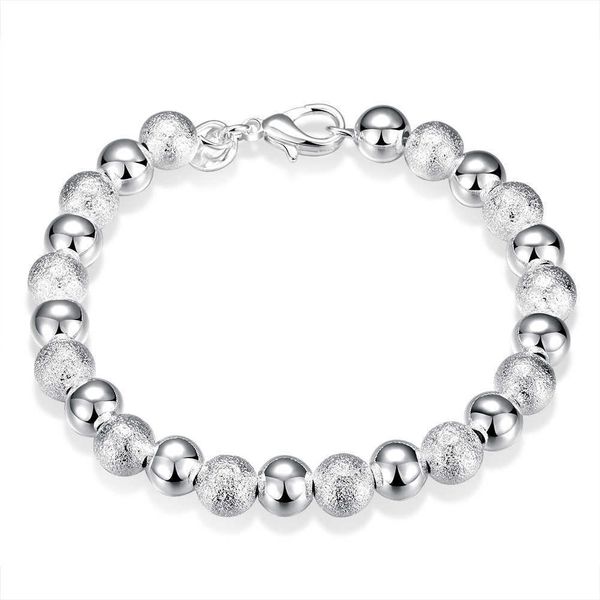 

beaded strands 925 sterling silver 8mm beaded ball bracelets bangle for women trendy fine jewelry wholesale mens silver cuff bracelet pulser, Black