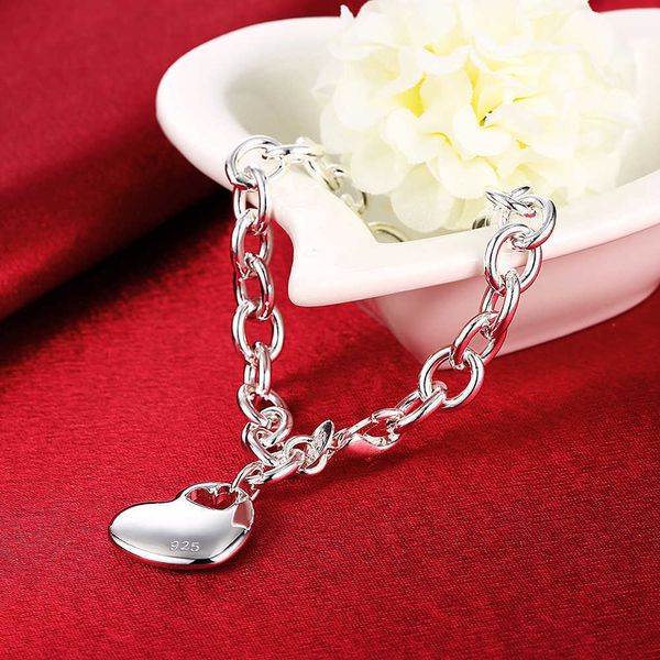 

beaded strands beautiful heart pendant 925 sterling silver bracelet for woman fine noble jewelry fashion wedding party gifts l221012, Black