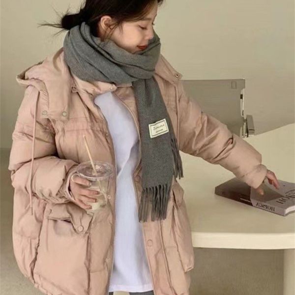 

womens down parkas down jacket white duck down jacket winter jacket women solid turndown collar hooded loose warm coat streetwear, Black