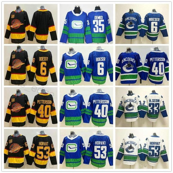 

hockey new vancouver canucks ice hockey 40 elias pettersson 6 brock boeser men jerseys 53 bo horvat 33 sedin 35 thatcher demko jersey, Black;red