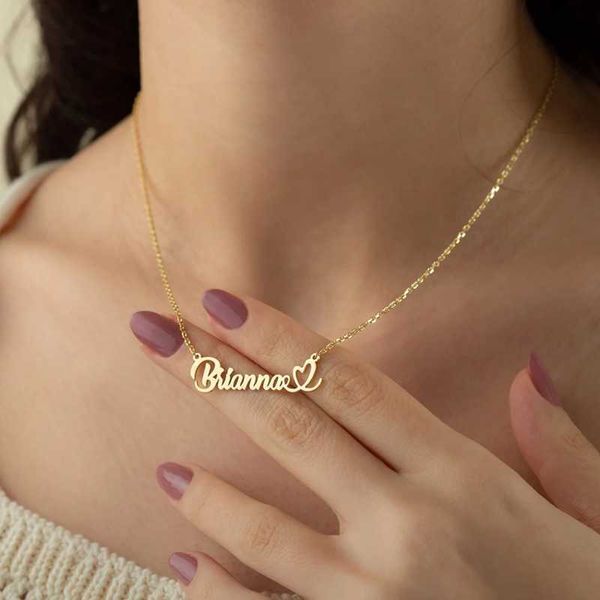 

pendant necklaces personalized empty heart name necklace stainless steel jewelry custom nameplate choker necklace women lover gifts l221011, Silver