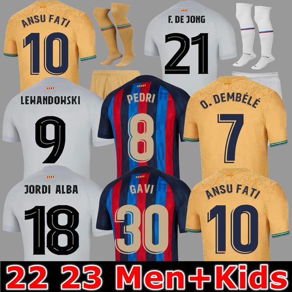 

lewandowski soccer jersey 22 23 ansu fati barcelonas pedri gavi ferran raphinha 2022 2023 f. de jong dest dembele camisetas football shirt m, Black;yellow