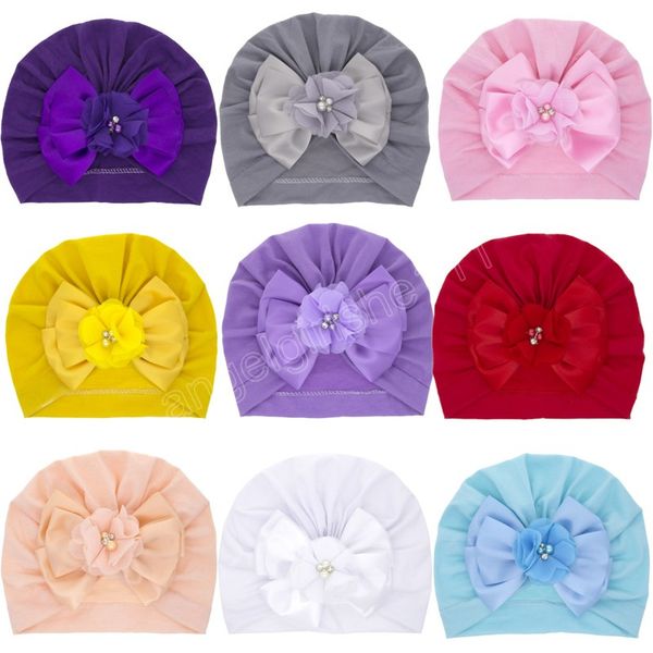 

hand sewing beads flowers bowknot infant hats soft comfortable knitting cotton baby caps children headwear p props, Yellow