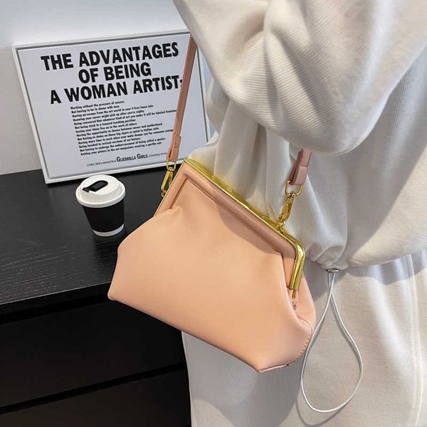

purses autumn 2022 women's shoulder bag pu soft surface trend solid color messenger simple clip on women's