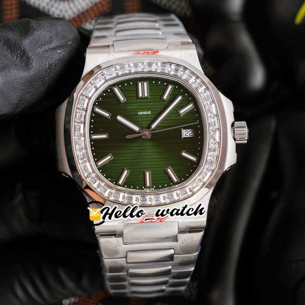 

40mm 5711/1300a-001 sport watches cal.324 automatic mens watch green textured dial stainless steel bracelet big square diamond bezel