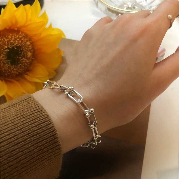 

beaded strands 925 sterling silver thick chain bracelet for women couple creative vintage handmade hasp bracelet birthday jewelry gift jlfjd, Black