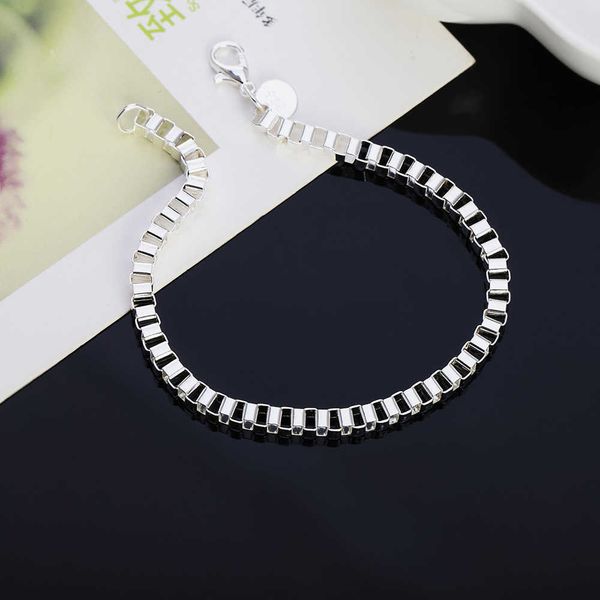 

beaded strands fashion fine 4mm box chain 925 sterling silver bracelet for man woman popular brands noble jewelry designer jewelry party gif, Black