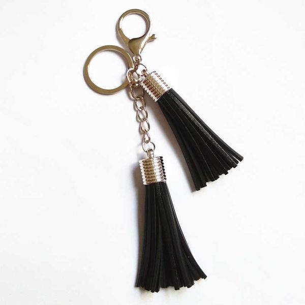 

key rings new 2 long leather tassel chain silver lobster clasp ring cute big pendant bag charming car holder personality gifts l221010, Slivery;golden
