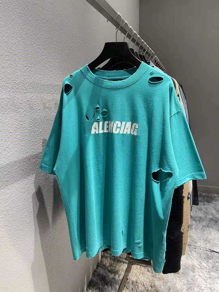 

fashion brand designer t shirt letter perforated short sleeve loose casual men's clothing crescent blue, White;black