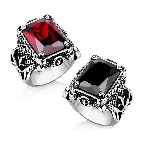 

cluster rings vintage large red/black/bule/green ring for men women punk stainless steel viking dragon claw ring biker jewlery gifts l221011, Golden;silver