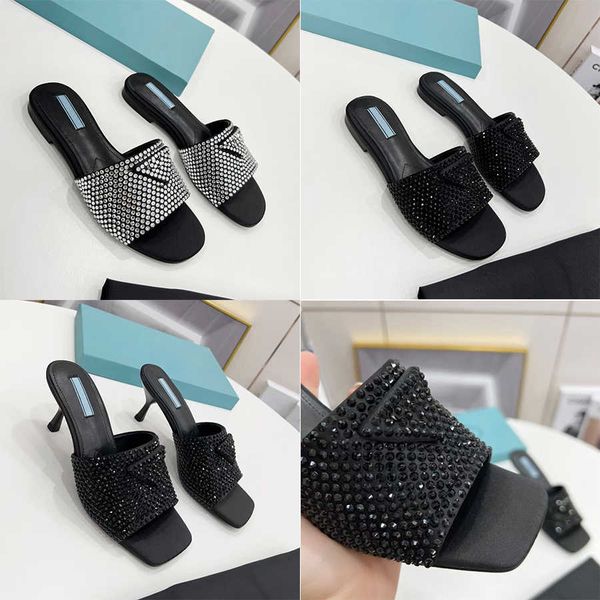 

woman slippers heel shoe sandals beach slide heel scuffs quality shiny with diamonds slipper fashion special shaped diamond black white for