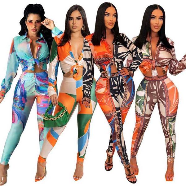 

womens two piece pants set designer print fashion suit fall and spring outfits, White