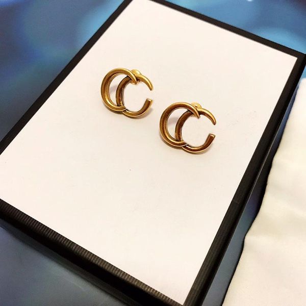 

classic style women studs love studs simple letter titanium steel earrings without box, Golden;silver