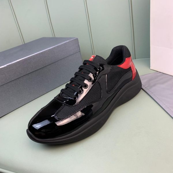 

new america's cup bike fabric sneakers shoes patent leather mesh flat men's rubber botto trainers designer sneaker green red lace-, Black