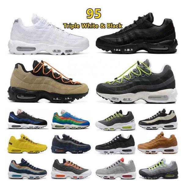 

running shoes mens trainers sports sneakers triple black white neon laser fuchsia red orbit bred 95s 2022 95 men women size 40-46