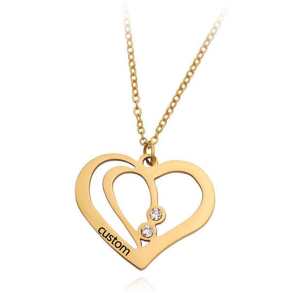 

pendant necklaces personalized heart necklace carved name with lucky birthstone pendant necklace valentine's day gift for lovers friend, Silver