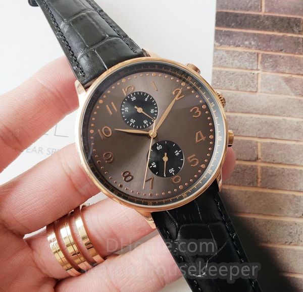 

moon men's watch full function mechanical stainless steel 44mm leather sapphire business classic designer watch, Slivery;brown