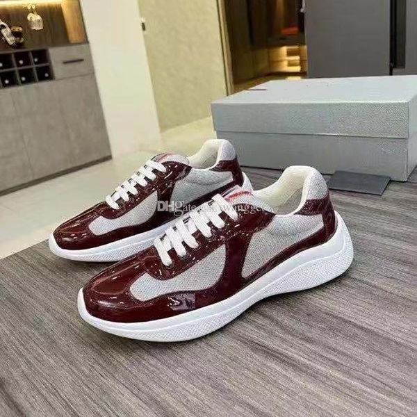 

22s mens america's cup bike fabric sneakers shoes patent leather mesh flat rubber botto trainers designer sneaker green red lace-up nyl, Black
