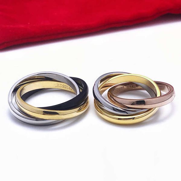 

band rings fashion women's three plain ring rings popular in 2021 new style luxury high-end jewelry, Silver