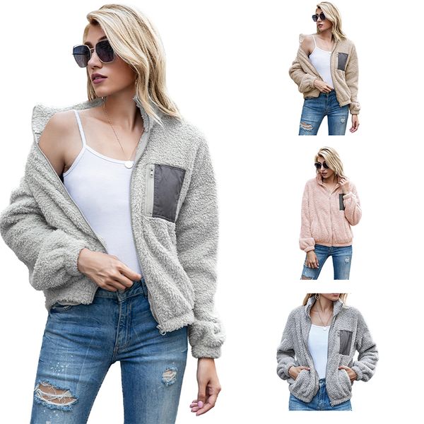 

womens jackets women designer outerwear double faced velvet zipper coats color blocking cardigan plush insulation, Black;brown