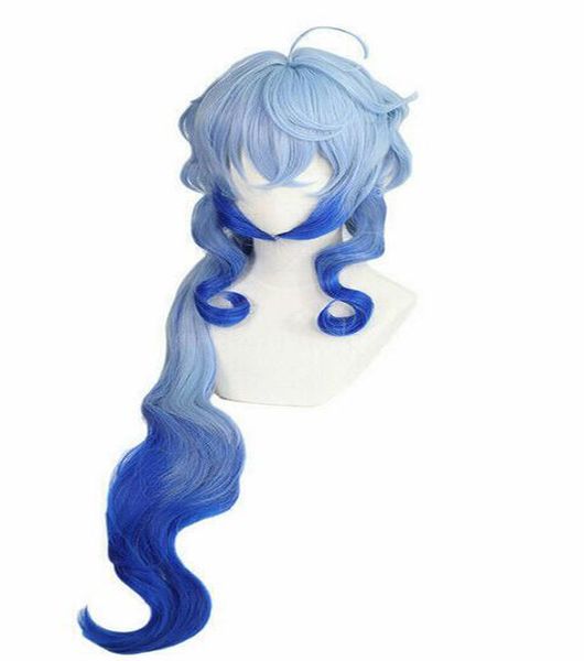 

genshin impact cosplay ganyu gradient blue long party hair wig, Black