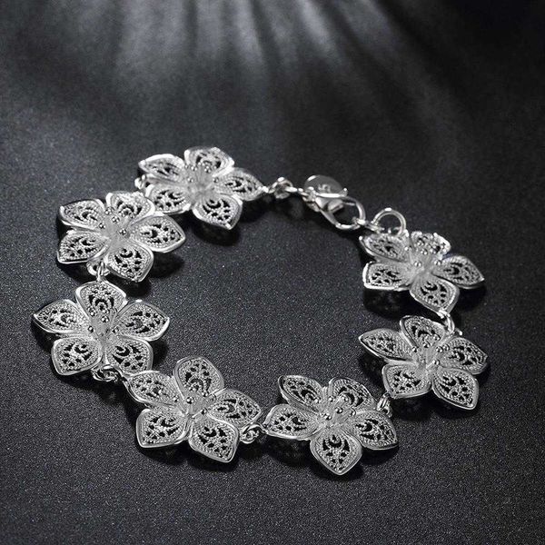 

beaded strands new pretty designer fashion fine flowers chain 925 sterling silver bracelet for women charms jewelry wedding party lady gifts, Black