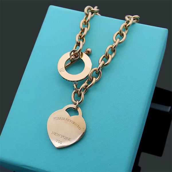 

new style otbutton fashion peach heart bracelet necklace set classic t letter designer couple fashion men and women festival jewelry gifts f, Silver