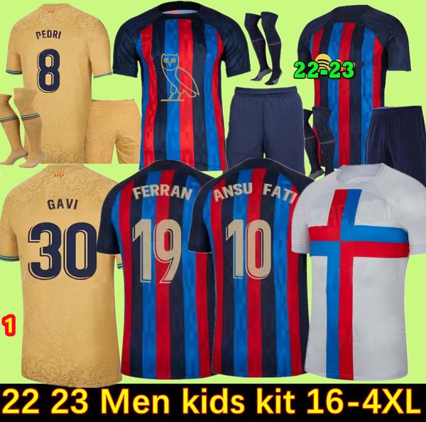 

memphis pedri adama auba raphinha soccer jersey ferran pedri 22 23 ansu fati 2021 2022 2023 gavi f. de jong dest men kids kit barcelona barc, Black