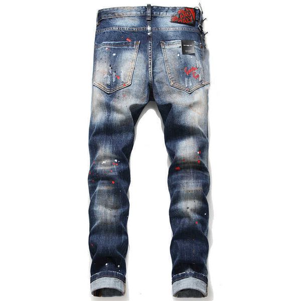 

fashionable designer dsq mens skinny feet jeans ripped fashion d2 paint splattered retro blue streetwear beggar jean