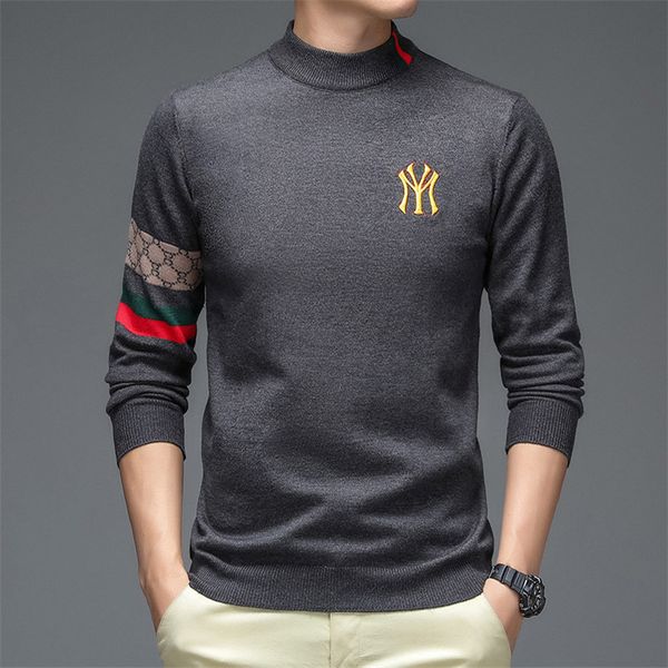 

winter new fashion luxury knit half turtleneck sweater men embroidery warm woolen sweater casual men brand clothing, White;black