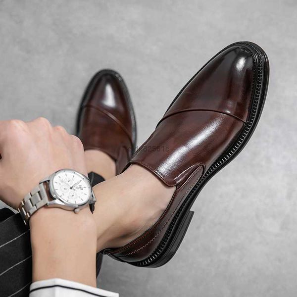 

men shoes dress shoes solid color retro trend classic pointed toe simple fashion flat bottom comfortable breathable, Black
