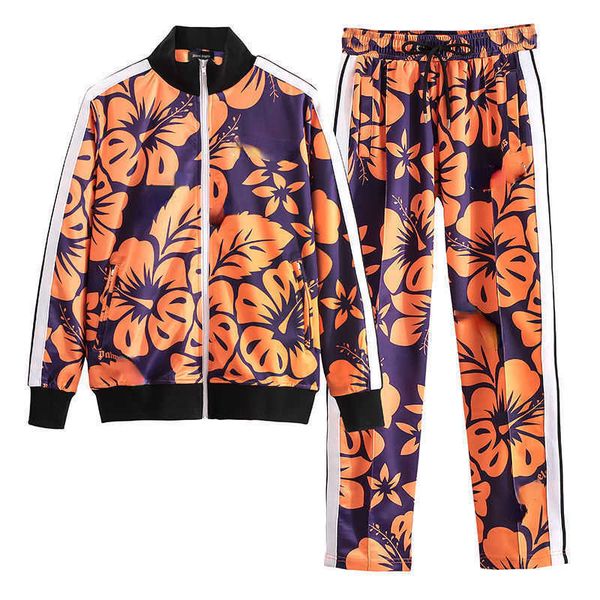 

mens tracksuits plam designer jacket pants two-piece flower printing hip hop zipper coat sweatpants men women large sports suit 01, Gray