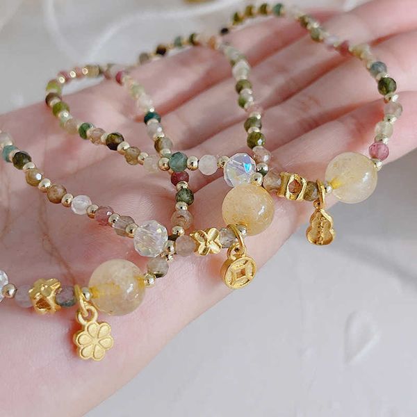 

beaded strands 2022 summer new multicolor small natural tourmaline beads thin women's anklet foot chain coins/flower/gourd fine jewelry, Black