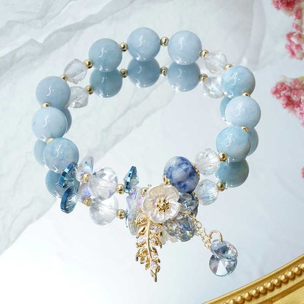 

beaded strands flower leaf orange/purple/blue/green stone beads strand bracelets for women girls female fashion jewelry l221012, Black