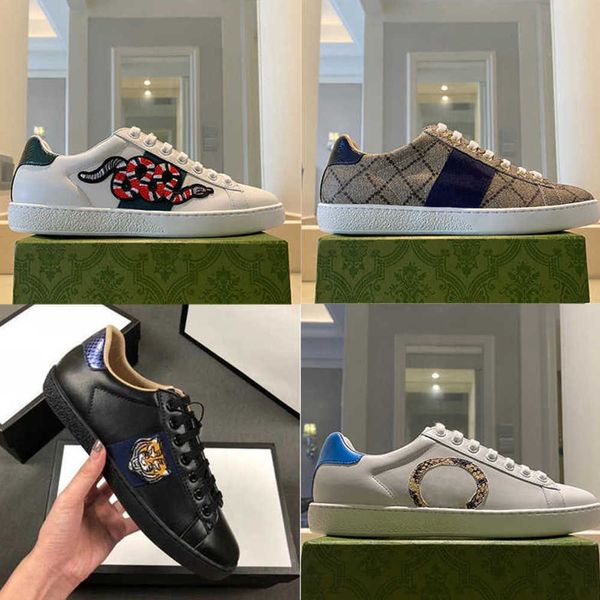 

basketball shoes casual designer men's ace leather sneaker white shoe flat trainers crystal embroidered low-rubber bottom snake pattern
