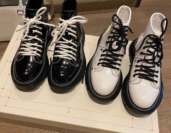 

casual shoes new black patent leather martin boots women's english style thick soled leather high short boots women