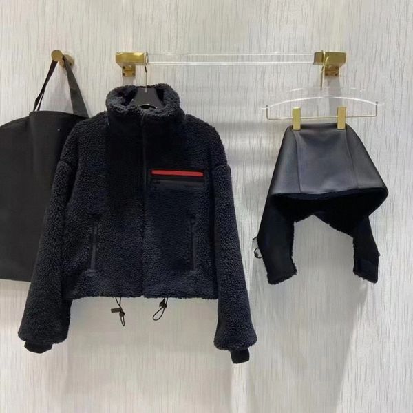 

pd 22 mens jackets red wool lamb spliced hooded coat loose style jacket zipper hooded 23zi#, Black;brown