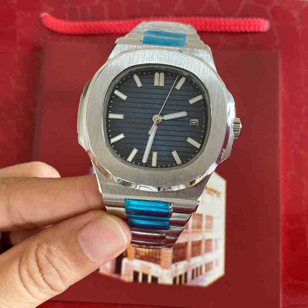 

3k classic automatic mechanical men watch 5711 sapphire glass back transparent black blue dial glide sooth second luminous watches, Slivery;brown