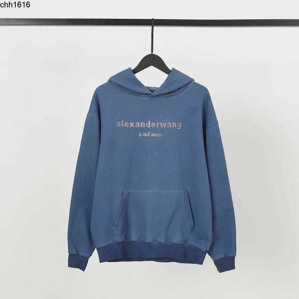 

high version 2022 autumn and winter new alexanderwangs big king letter drill old male and female couple hooded loose pullover sweater, Black