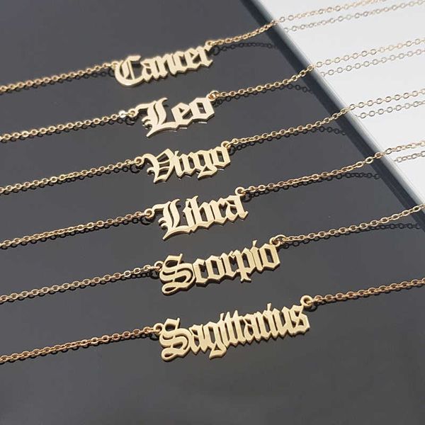 

pendant necklaces old english necklace twelve constellation necklace birthday gifts stainless steel jewelry vintage libra leo sagittarius ta, Silver