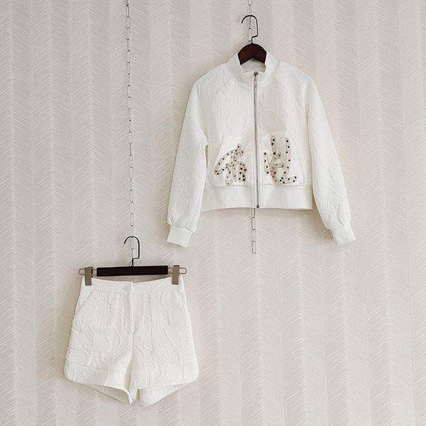 

109 2022 autumn women's two piece pants crew neck coat white long womens clothes yy