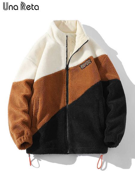 

men's fur faux fur una reta lambswool parka winter men clothing streetwear patchwork coat hip hop zipper thick men's jacket t22100, Black