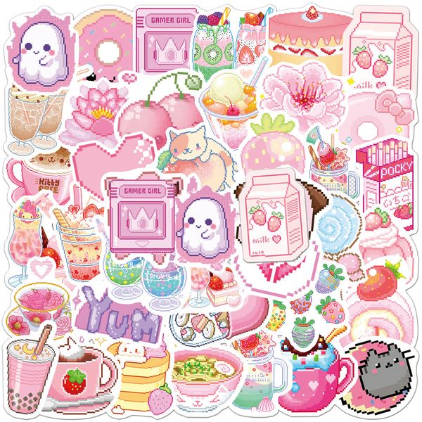 

50pcs ins style cute pink pixel cartoon stickers diy bike travel luggage lapgraffiti waterproof sticke