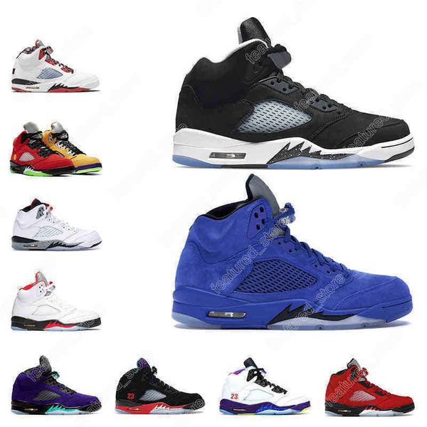 

7-13 men basketball shoes 5s oreo raging red alternate oregon what the blue suede michigan mens trainers sports sneakers size 7-13, Black