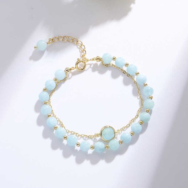 

beaded strands gold color double layer bracelet sky blue natural aquamarine beads beaded bracelets for women fashion jewelry accessories ybr, Black