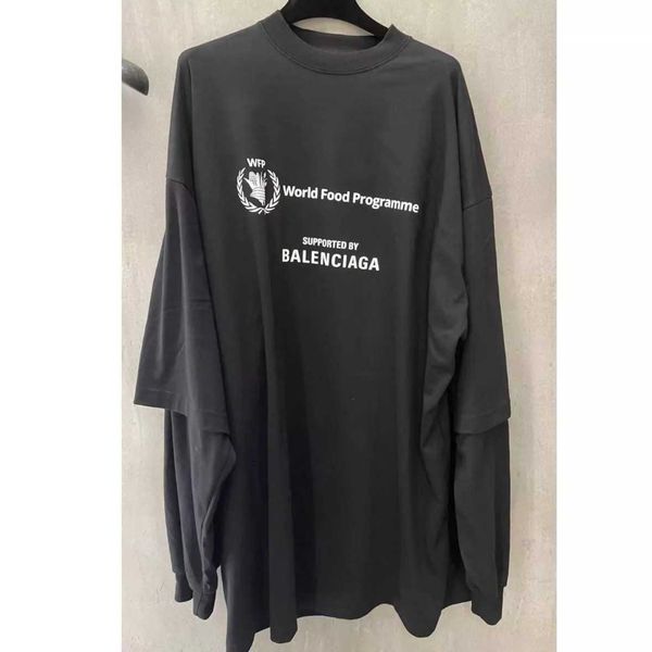 

balencaigaess cabinet straight in paris world food agency co branded plan foam printing fake two pieces of the same long sleeve, Black