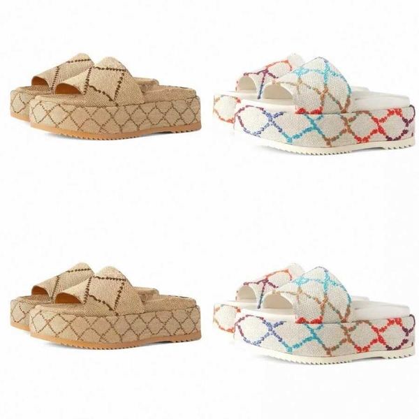 

2022 women's platform sandals slippers slide designer luxury flat high heels flip flops shoes embroidered platform rubber sandal casual, Black