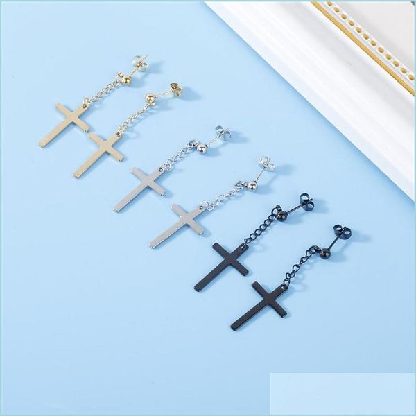 

stud stud classic design cross tassel pendant earrings stainless steel geometric charms ear jewelry party gifts for women menstud dr dhios, Golden;silver