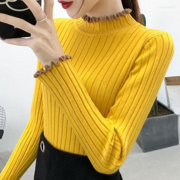 

women's sweaters woman sweet office lady half high collar femme full sleeve winter slim fit pullovers female s0972, White;black